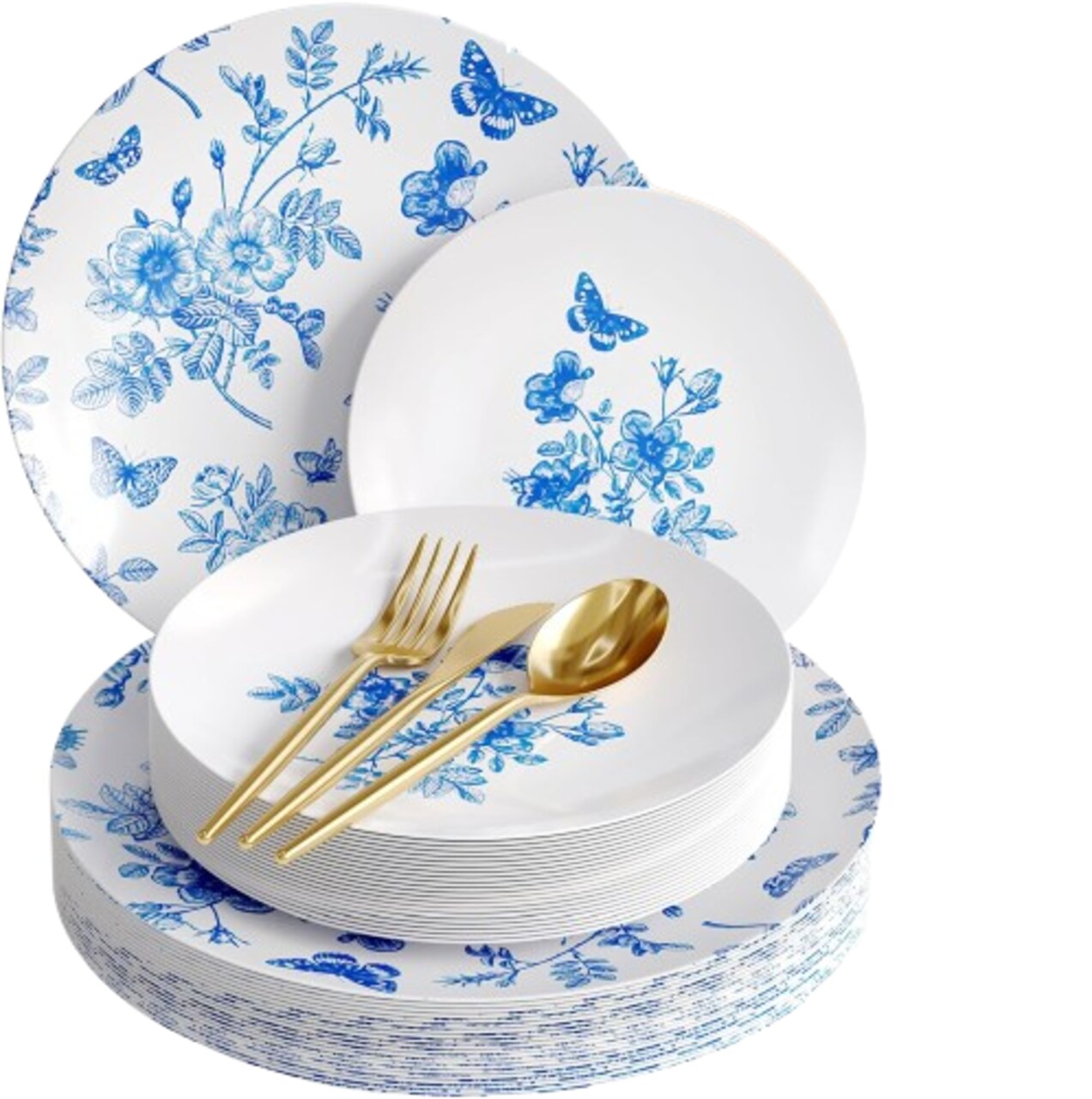 Plastic Dinnerware Set – 100 & 200PCS Options for 20 Guests, Includes Plates & Silverware for Wedding or Party